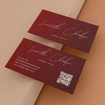 Elegante código QR moderno bordô com letra manuscr