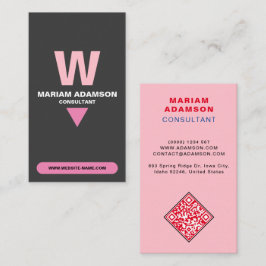 Cartão De Visita Elegante (Código QR Monograma) Rosa e Preto Fosco