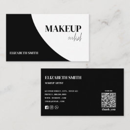 Cartão De Visita Elegante código QR preto e branco artista de maqui