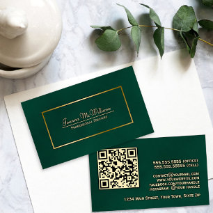 Cartão De Visita Elegante Código QR Profissional Verde Esmeralda e 