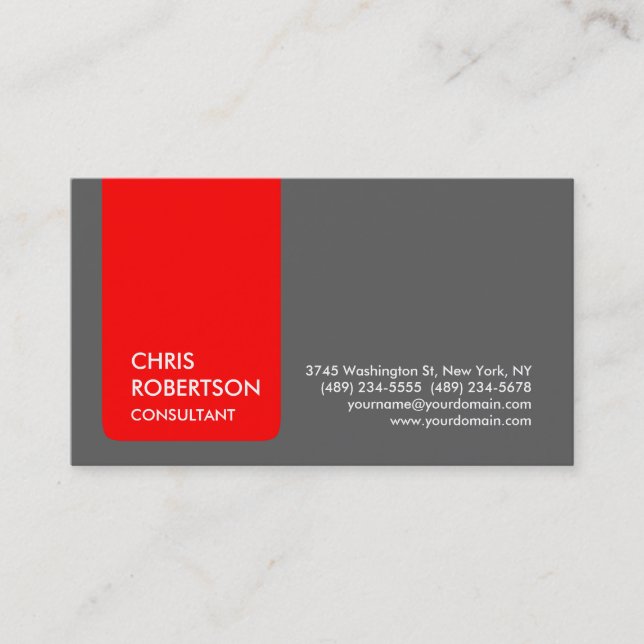 Cartão de visita Elegante com Faixa Vermelha de Ci (Frente)