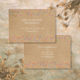 Cartão De Visita Elegante Confete Colorido Kraft Rústico