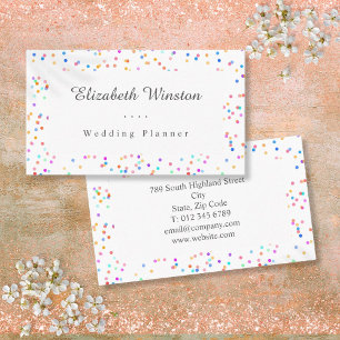 Cartão De Visita Elegante Confete de Cores para Casamento Script