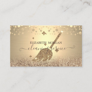 Cartão De Visita Elegante Confetti Maid Limpeza Dourada