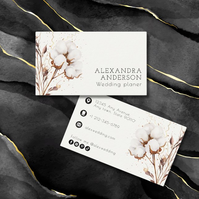 Cartão De Visita Elegante Cotton Pampas Grass Boho Professional (Elegant Cotton Pampas Grass Boho Professional Business Card)