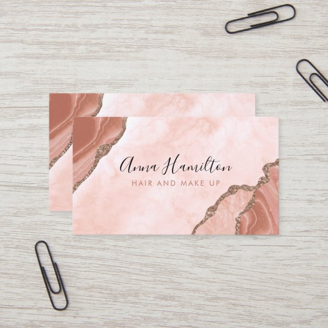 Cartão De Visita Elegante Cream Blush Pink Agate Geode Business (Frente/Verso In Situ)