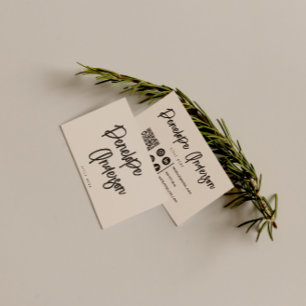 Cartão De Visita Elegante Creme de Boho Cacau Código QR Moderno Úni