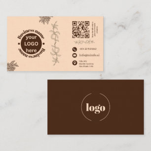 Cartão de Visita Elegante Creme e Marrom Botânico