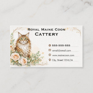 Cartão De Visita Elegante Criadouro de Maine Coon em Aquarela