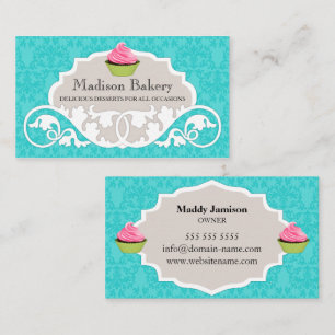 Cartão De Visita Elegante Cupcake Bakery Swirl Damask