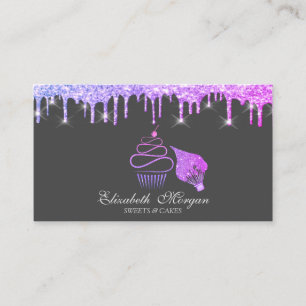 Cartão De Visita Elegante Cupcake com Glitter Violeta Sacos de Pipi