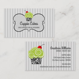 Cartão De Visita Elegante Cupcake de Bolos com Padrão Verde e Zebra