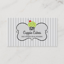 Cartão De Visita Elegante Cupcake de Bolos com Padrão Verde e Zebra