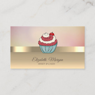 Cartão De Visita Elegante Cupcake Moderno Chic Dourado Cereja
