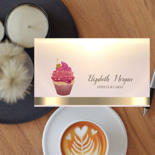 Cartão De Visita Elegante Cupcake Profissional Dourado