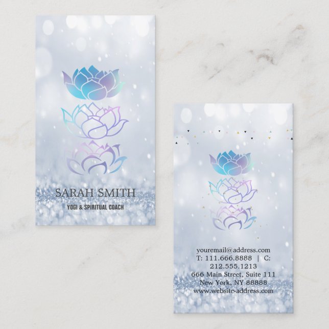 Cartão De Visita Elegante Cute Elegante Bokeh holographic Lotus (Frente/Verso)