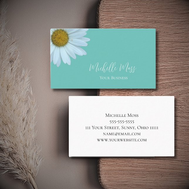 Cartão De Visita Elegante Daisy Bloom Botanical Trendy Teal Green (Criador carregado)