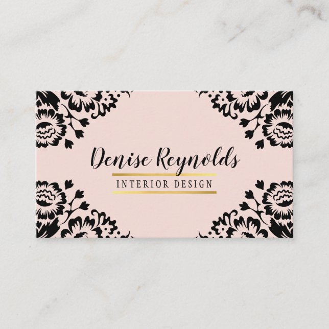 Cartão De Visita ELEGANTE DAMASK, a rocha negra a ouro-antigo moder (Frente)
