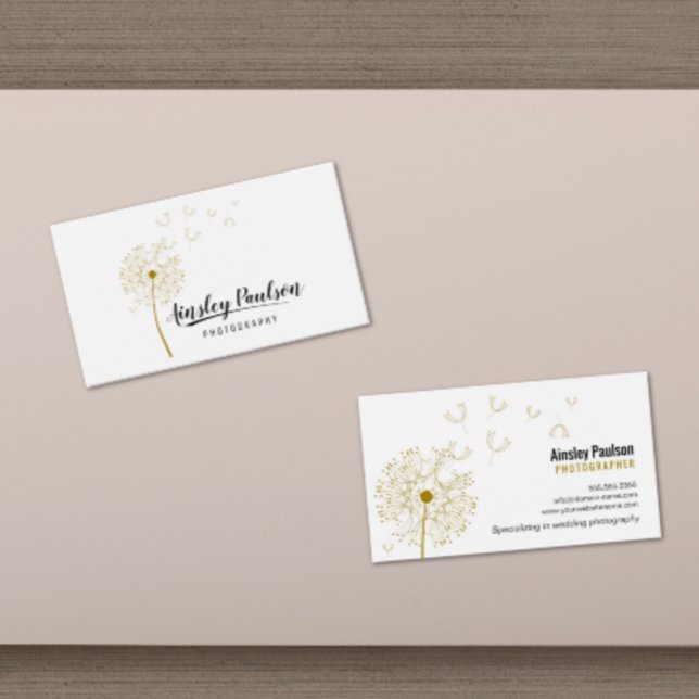 Cartão De Visita Elegante Dandelion Manuscrito Caligrafia (Elegant dandelion business card with a swash design)