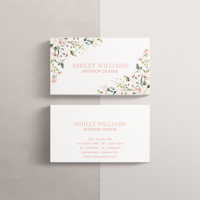 Cartão De Visita Elegante de Aquarela Floral Rosa Pinho (Criador carregado)