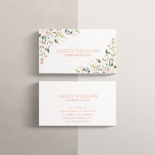 Cartão De Visita Elegante de Aquarela Floral Rosa-Rosa-Rosa