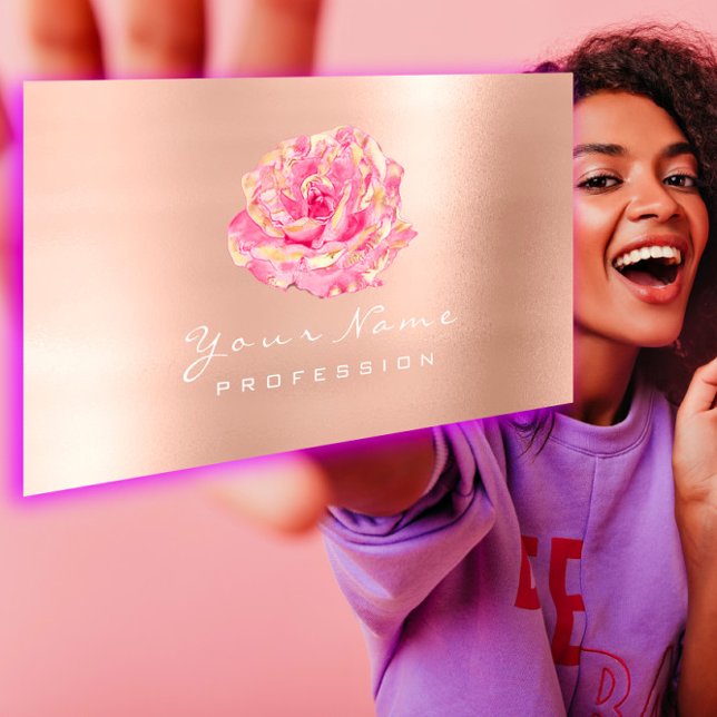 Cartão De Visita Elegante de champanhe Dourado rosa rosa rosa rosa  (Pink Rose Flower Gold Champagne Elegant Business Card)