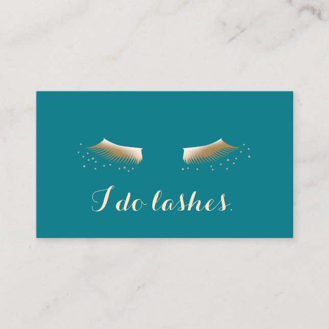 Cartão De Visita Elegante de extensões de Eyelash Teal e Dourado (Frente)