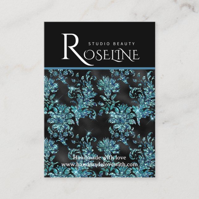 Cartão De Visita Elegante de joias geométricas a preto e azul (Frente)