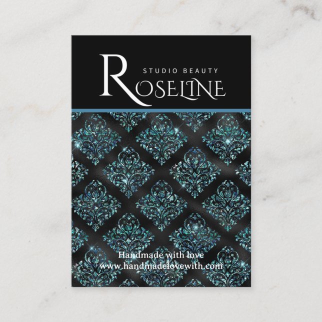 Cartão De Visita Elegante de joias geométricas a preto e azul (Frente)