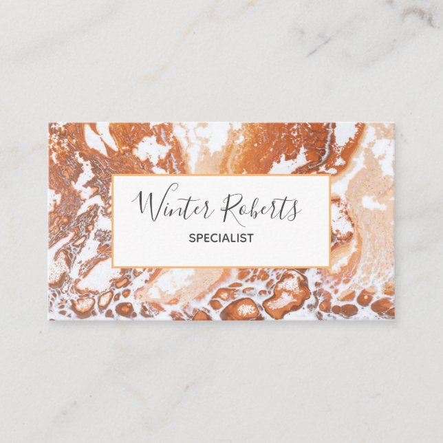 Cartão De Visita Elegante de mármore branco de coral (Frente)