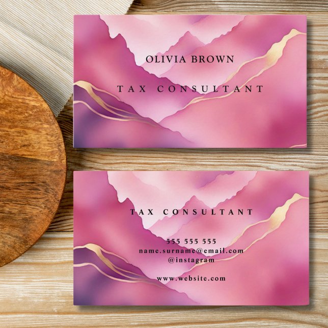 Cartão De Visita Elegante de mármore rosa profissional (Criador carregado)