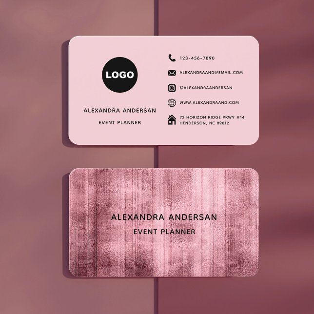 Cartão De Visita Elegante de metal Dourado com Rosa e escovado (Elegant Rose Gold Brushed Metal Professional Business Card)