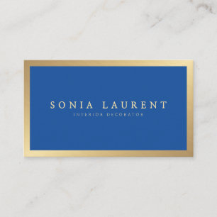 Cartão De Visita Elegante de ouro cólico metálico azul-real minimal