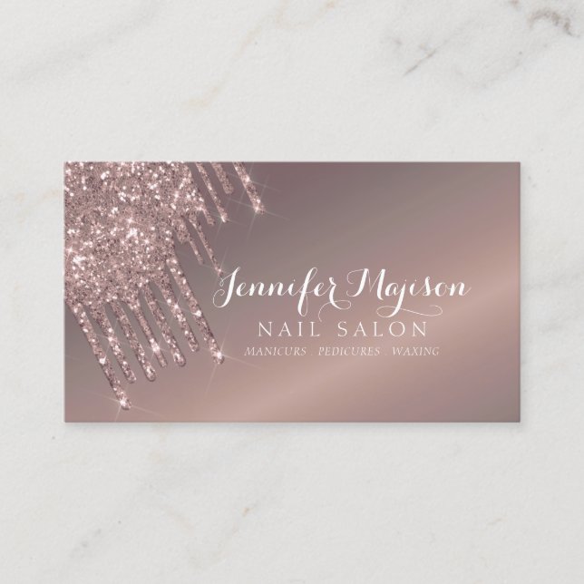 Cartão De Visita Elegante de Salão de Nail Salon Dourado com Rosa m (Frente)