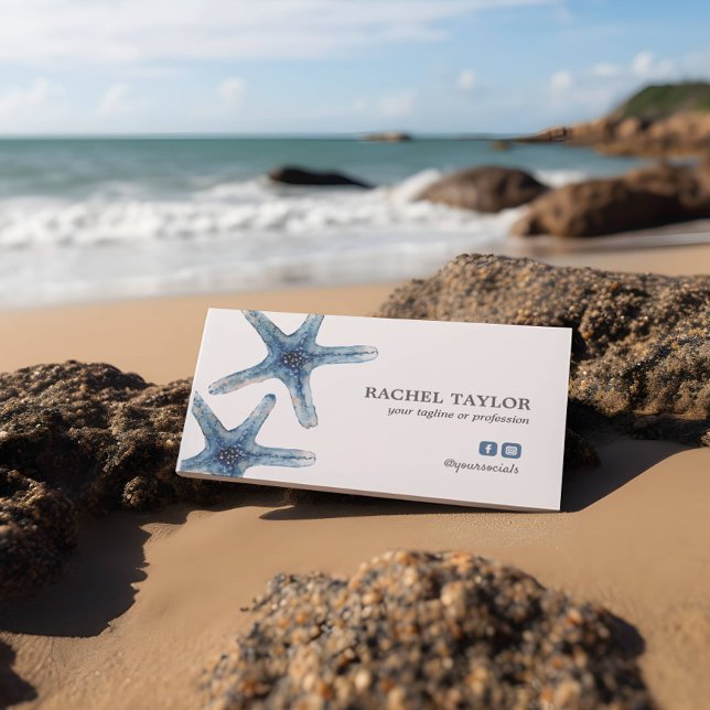 Cartão De Visita Elegante de Starfish azul-praia de praia Busin (Criador carregado)