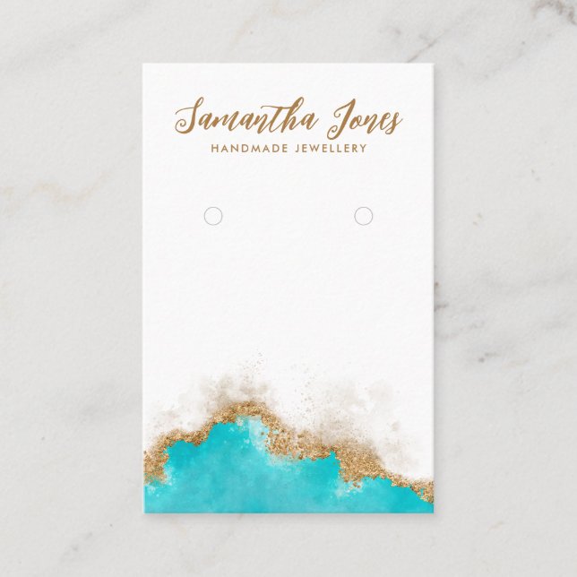 Cartão De Visita Elegante de Velas Douradas de Teal Geode de Script (Frente)