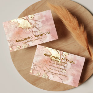 Cartão De Visita Elegante Design de Marca Blush de Mármore Dourado