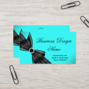 Cartão De Visita Elegante Design Preto Azul Turquesa Diamante Arco