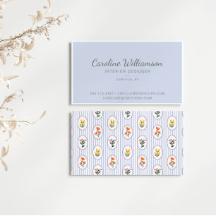 Cartão De Visita Elegante Designer de Interiores com Estilo Floral 