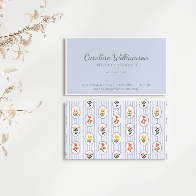 Cartão De Visita Elegante Designer de Interiores com Estilo Floral  (Criador carregado)