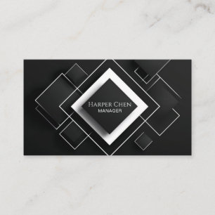 Cartão De Visita Elegante Diamante Geométrico Minimalista Preto e B