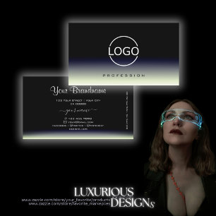 Cartão De Visita Elegante do logotipo branco azul na moda preto