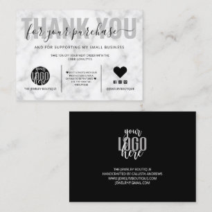 Cartão De Visita Elegante do logotipo branco preto Elegante Obrigad