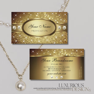 Cartão De Visita Elegante, Dourada, brilha, estrelas de diamantes,
