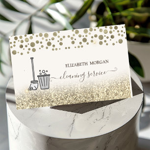 Cartão De Visita Elegante Dourada Confetti Maid Clearing Glitter