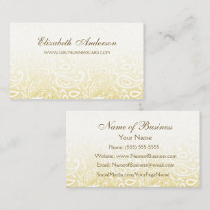 Cartão De Visita Elegante Dourada e Ivory Paisley Cor damasco