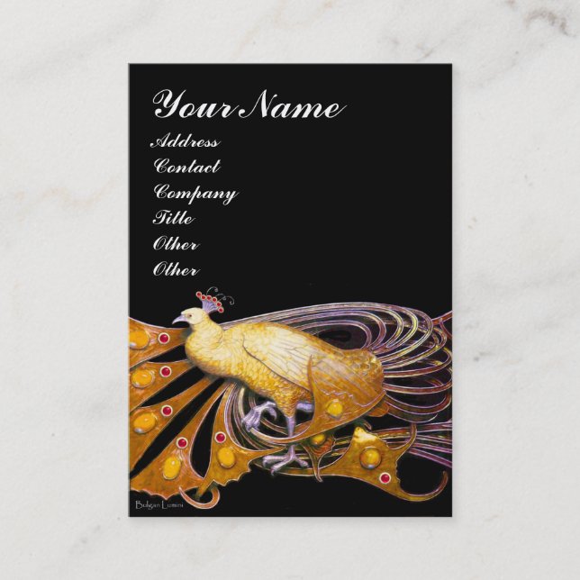CARTÃO DE VISITA ELEGANTE DOURADO AMARELO DE PEACOCK JEWEL A PRETO (Frente)
