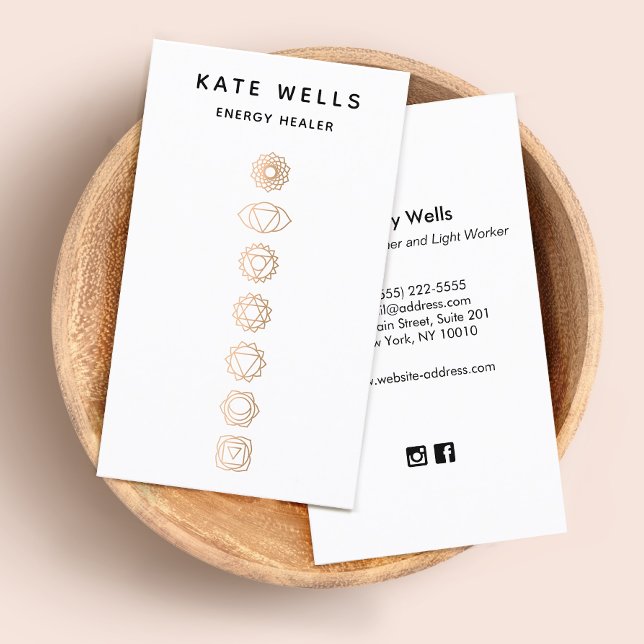 Cartão De Visita Elegante Dourado Chakras Reiki (Criador carregado)