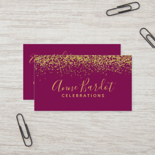 Cartão De Visita Elegante Dourado Confetti e Fuchsia Professional