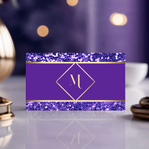 Cartão De Visita Elegante, Dourado e Real, Glitter Roxo Moderno